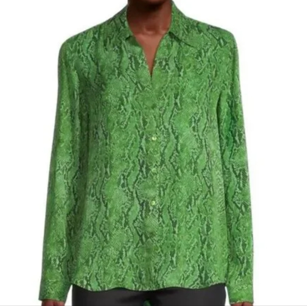 L’AGENCE Nina Green Snakeskin Print Silk Blouse small